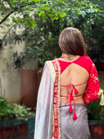 Grey Color Beautiful Partywear Saree