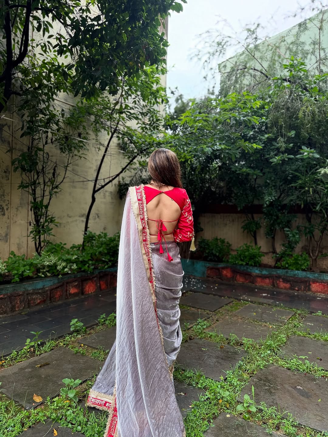 Grey Color Beautiful Partywear Saree