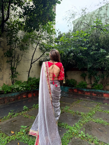 Grey Color Beautiful Partywear Saree