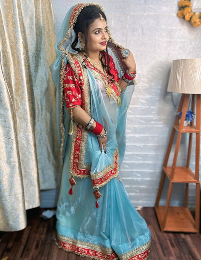 Sky BLue Color Beautiful Partywear Saree