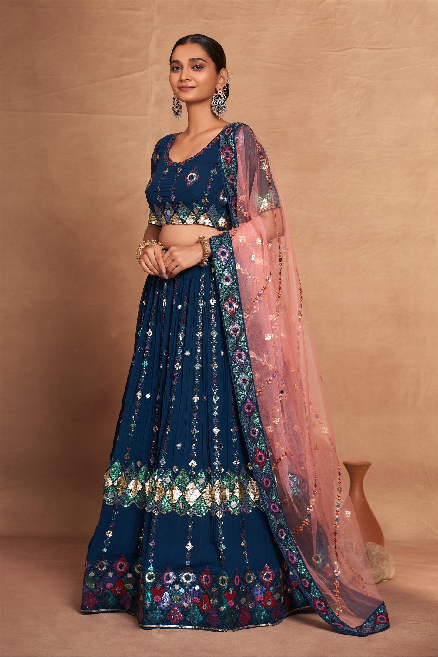 Designer Wedding Partywear Lehenga Choli in Georgette Fabric in blue color