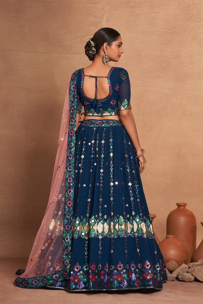 Designer Wedding Partywear Lehenga Choli in Georgette Fabric in blue color