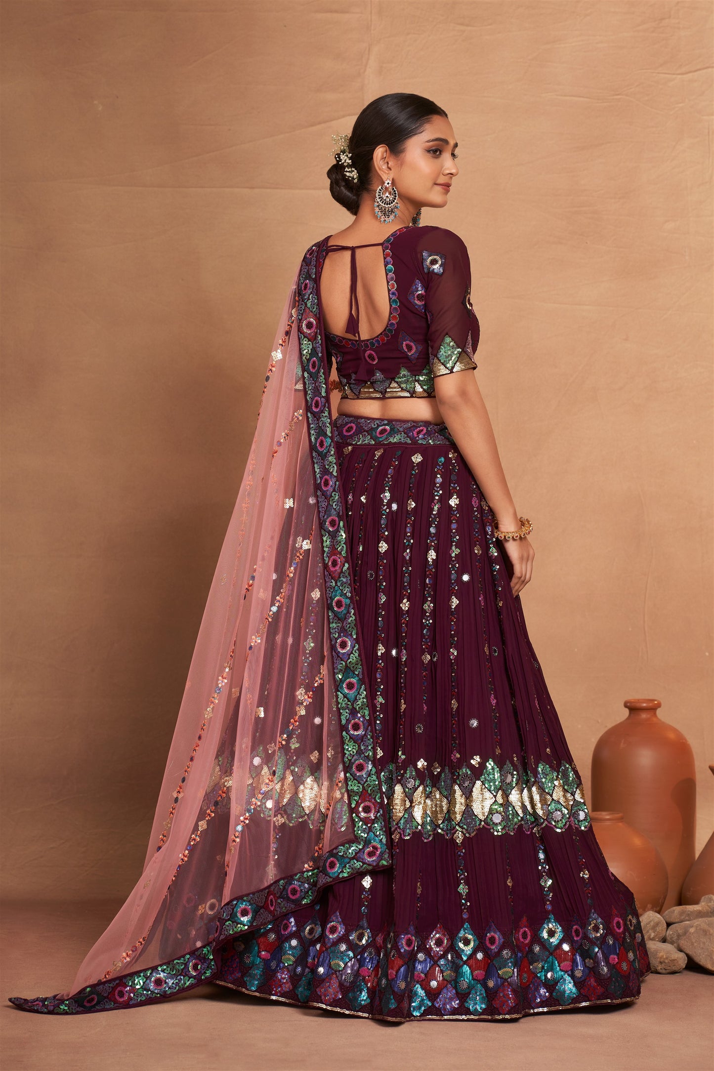 Designer Wedding Partywear Lehenga Choli in Georgette Fabric in maroon color