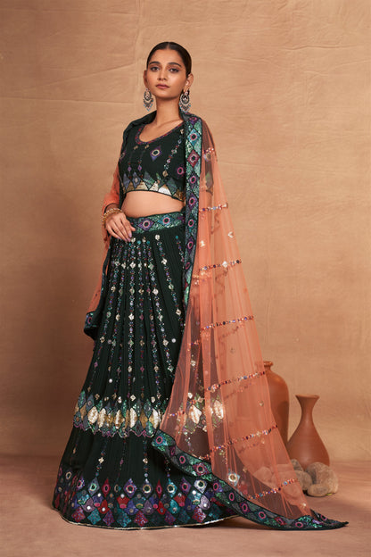 Designer Wedding Partywear Lehenga Choli in Georgette Fabric in Green color