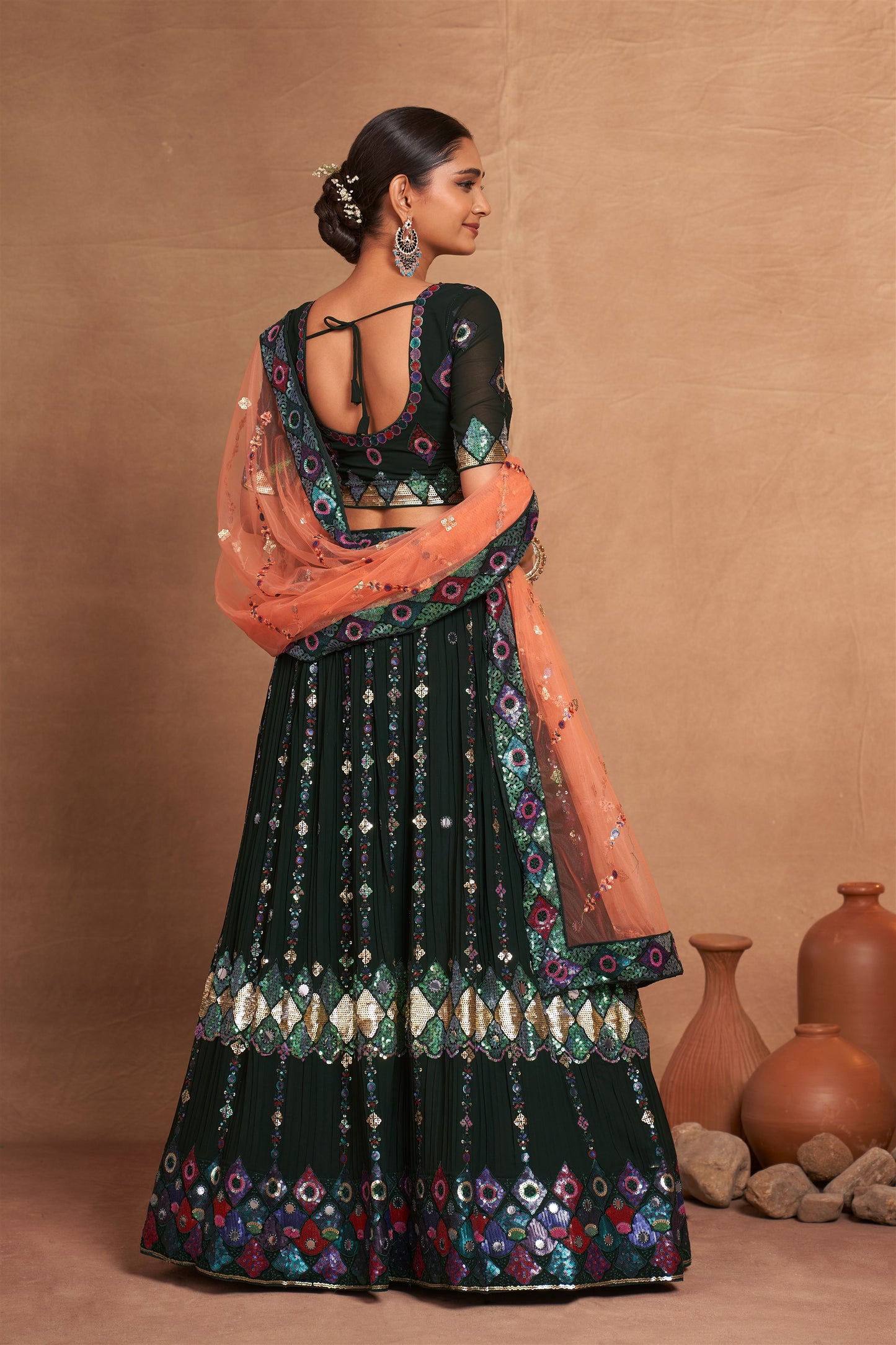 Designer Wedding Partywear Lehenga Choli in Georgette Fabric in Green color