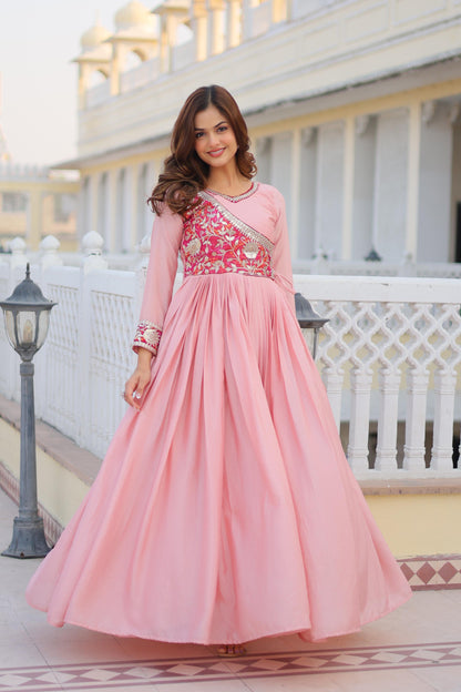 Pink Color Chinon Fabric Anarkali Gown