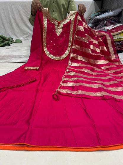 Pink Color Beautiful Roman Silk Suit For Daily Wear Use