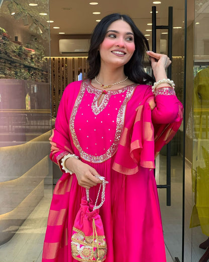 Pink Color Beautiful Roman Silk Suit For Daily Wear Use