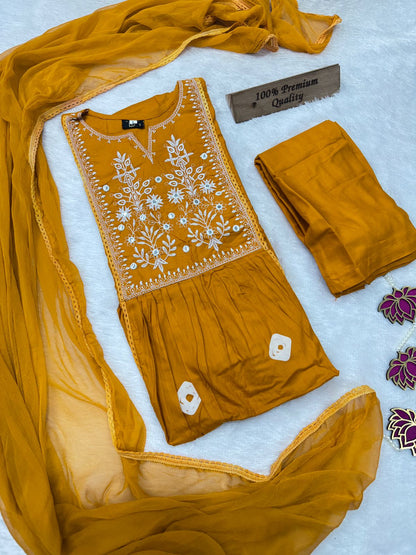 Yellow color beautiful rayon kurta set