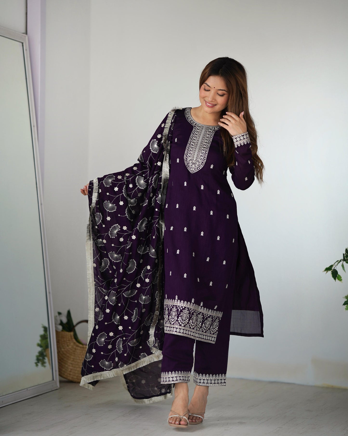 Purple Color Beautiful Partywear Dress in Silk Fabric