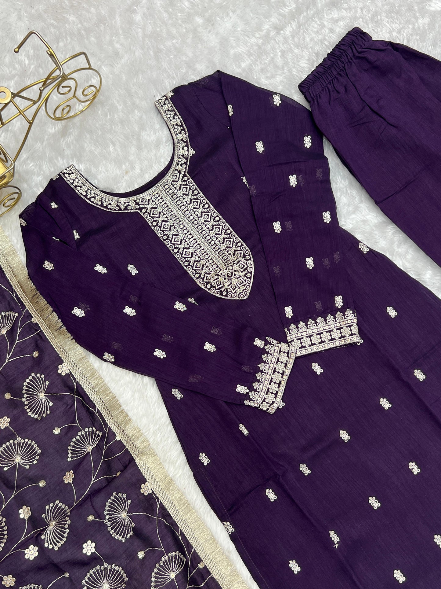 Purple Color Beautiful Partywear Dress in Silk Fabric
