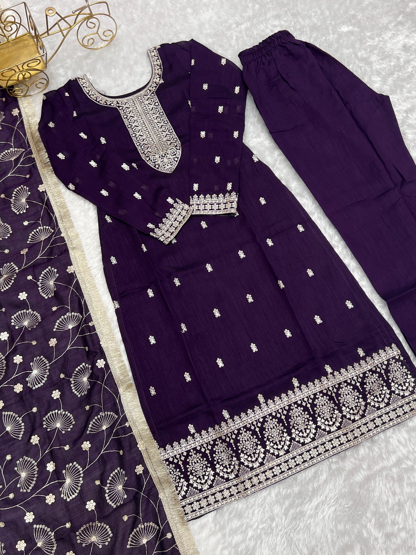 Purple Color Beautiful Partywear Dress in Silk Fabric