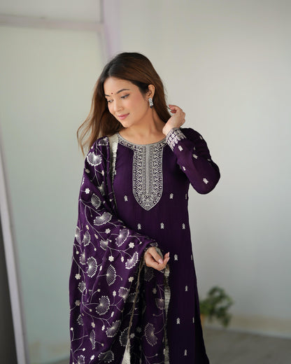 Purple Color Beautiful Partywear Dress in Silk Fabric
