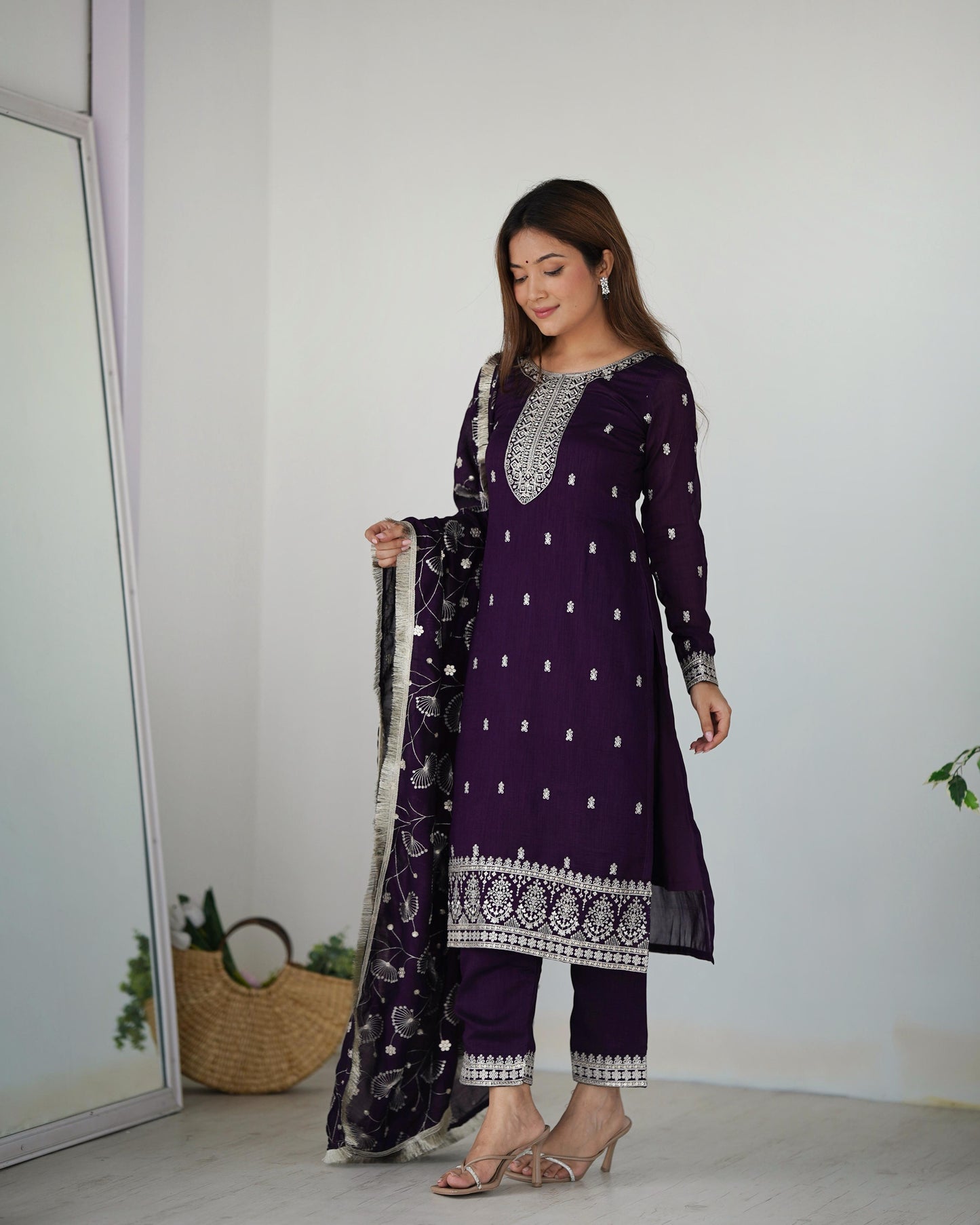 Purple Color Beautiful Partywear Dress in Silk Fabric