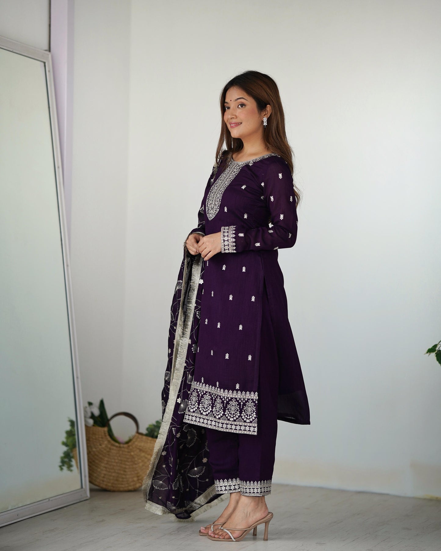 Purple Color Beautiful Partywear Dress in Silk Fabric