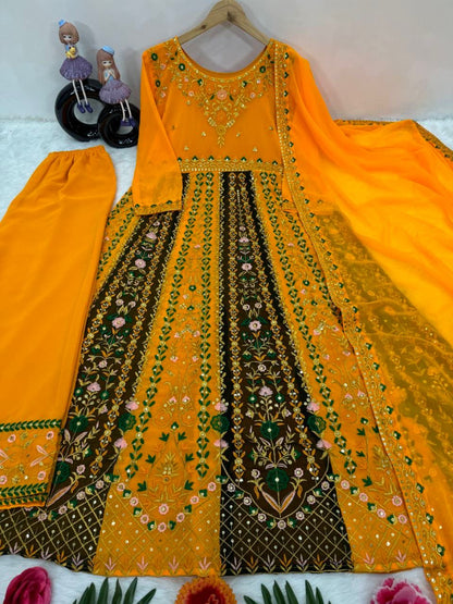 Yellow Color Anarkali Gown In Georgette Fabric