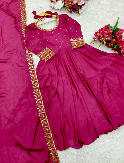 Pink Color Beautiful Gown In silk Fabric