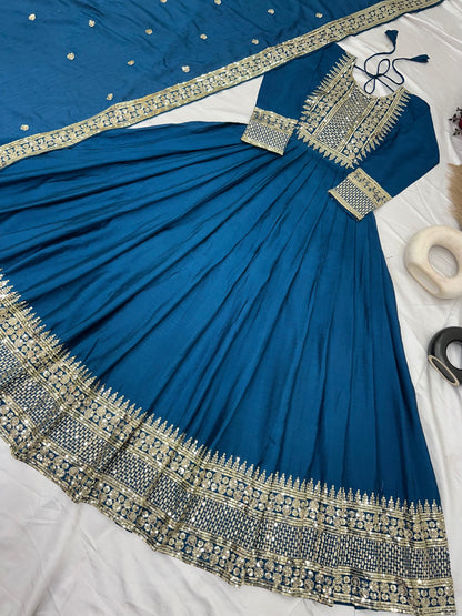 Designer Party Wear Look Gown-Dupatta In Heavy Embroidery Sequence Work