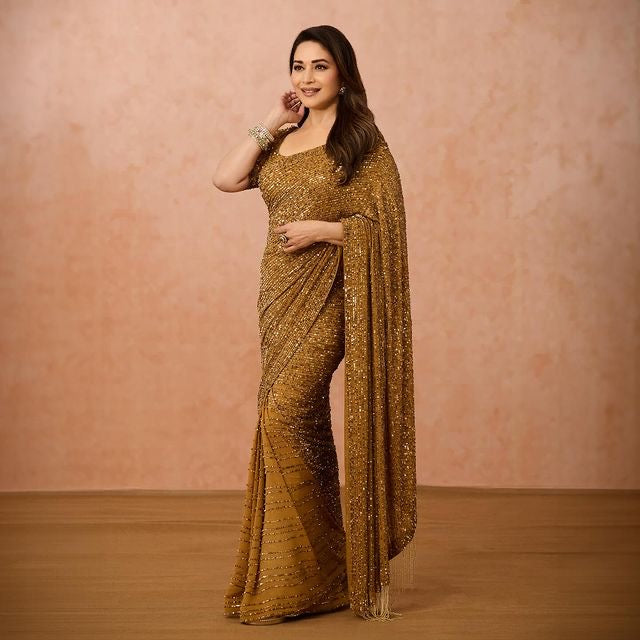 Madhuri Dixit Bollywood Stylish Super Duper Hit Design Saree in georgette Fabric