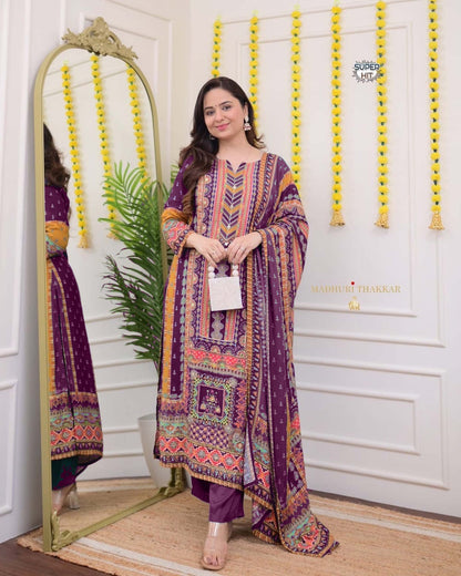 Purple Color Beautiful Chanderi Cotton Fabric Suit in big size