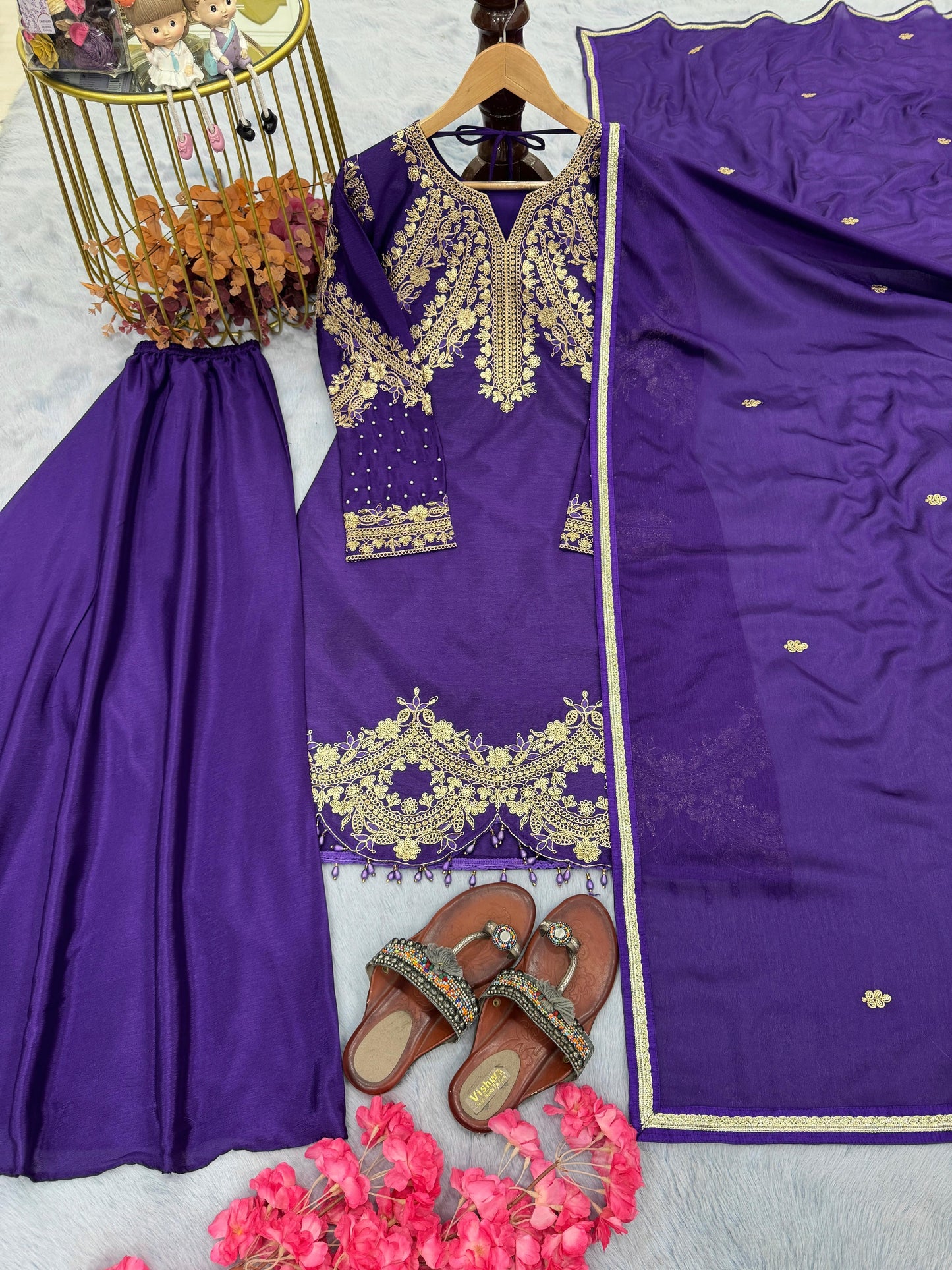 Purple Color Beautiful Partywear Plazo suit