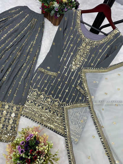 Grey Color Designer Pakistani Suit For Upcoming Festival