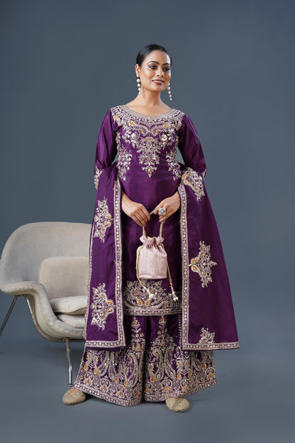 Purple Color Partywear Dress in Chinon Fabric Readymade Suit