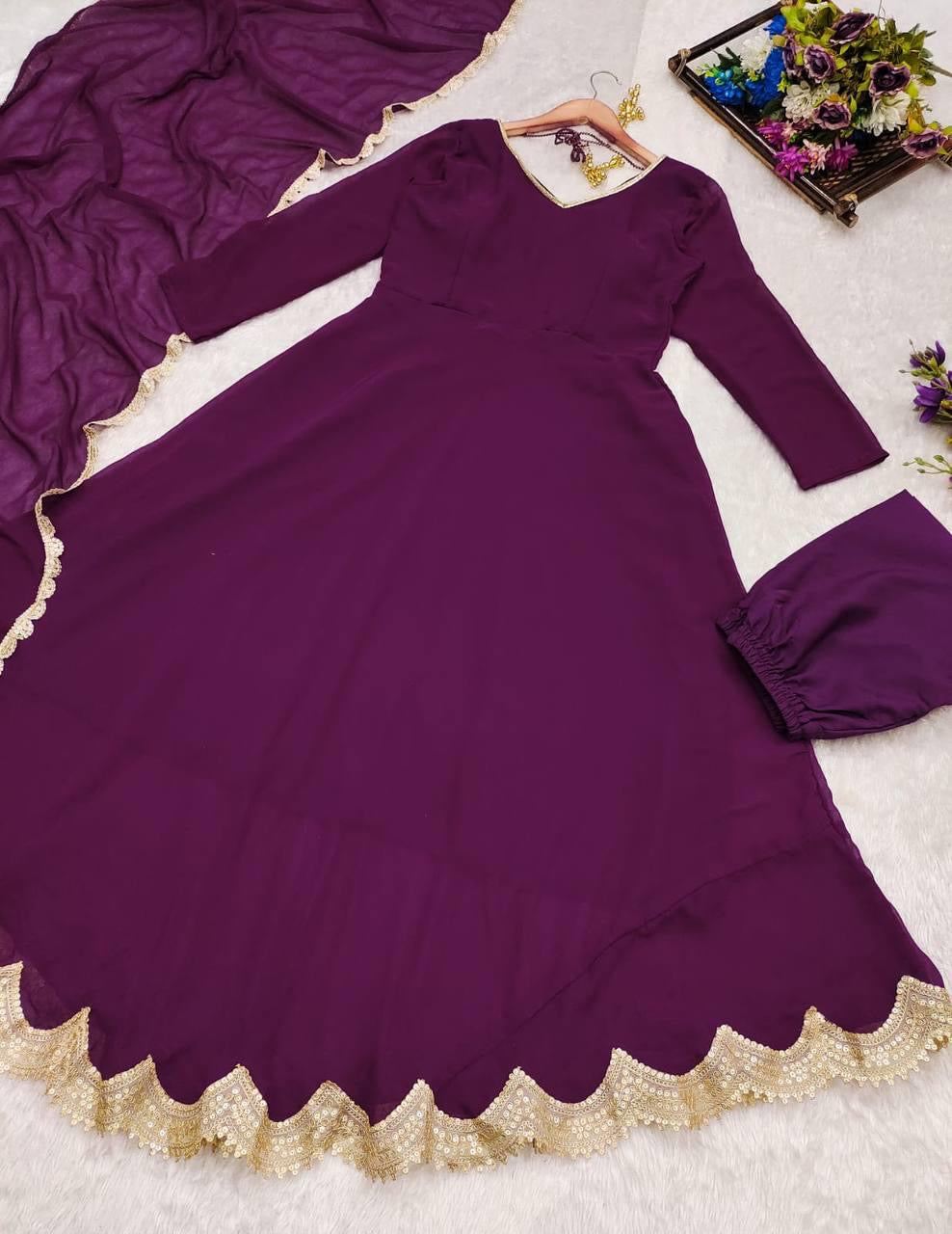 Purple Color Anarkali Gown In Georgette Fabric