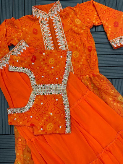 Trending Party Wear Shrug Lehenga In Orange Color in Gerogette Fabric