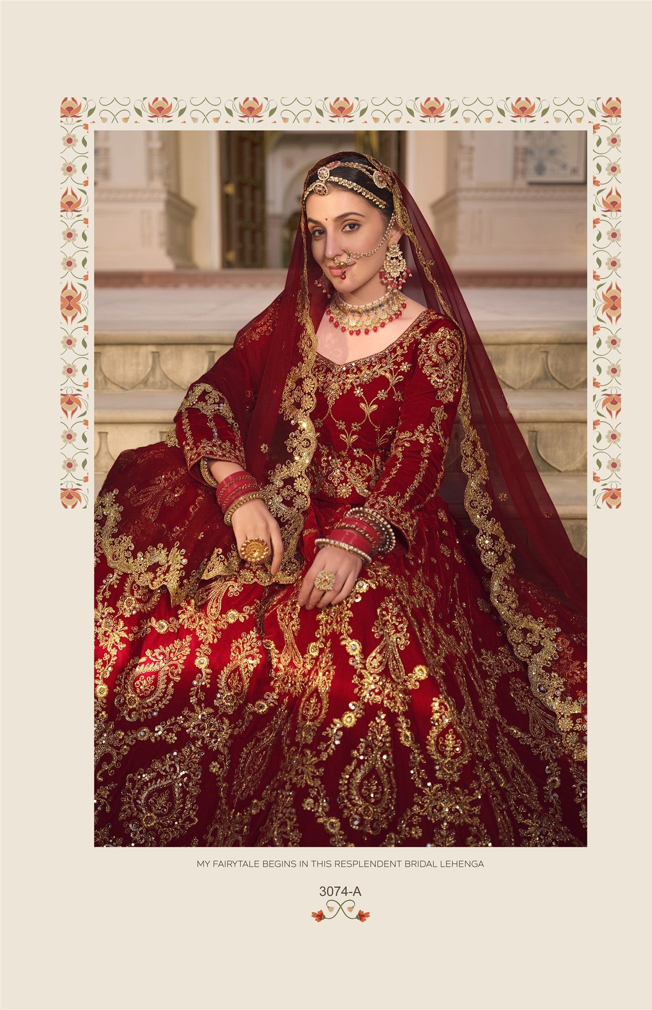 Wedding Culture Lehenga in Velvet Fabric In Red Color