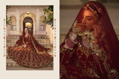 Wedding Culture Lehenga in Velvet Fabric In Red Color