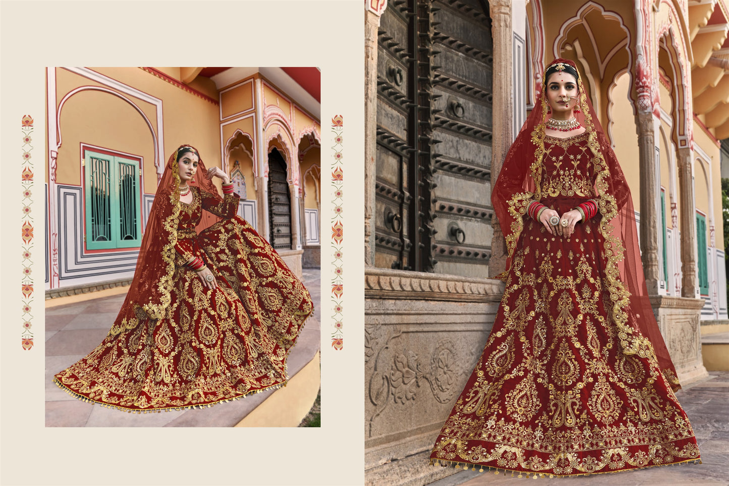 Wedding Culture Lehenga in Velvet Fabric In Red Color