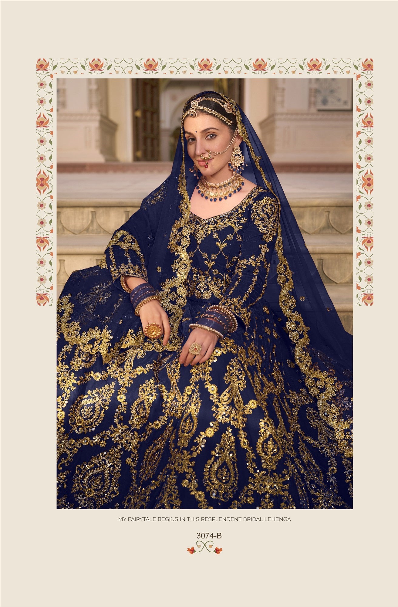 Wedding Culture Lehenga in Velvet Fabric In blue Color