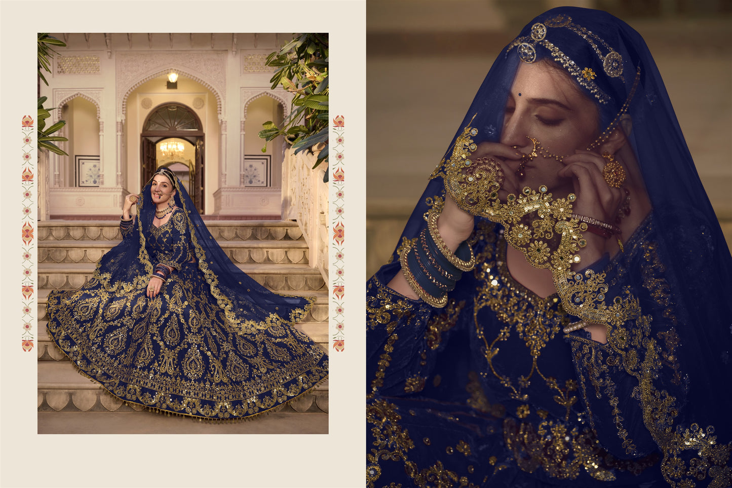 Wedding Culture Lehenga in Velvet Fabric In blue Color