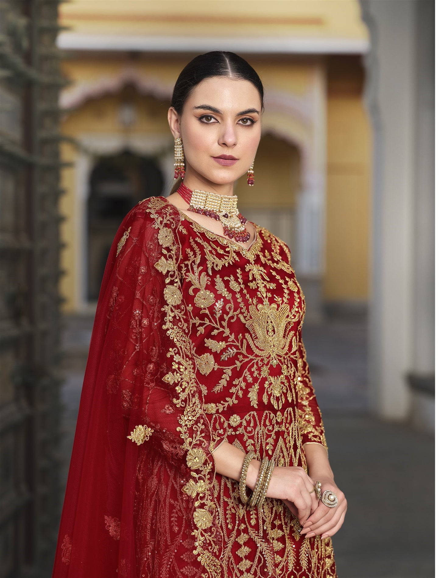 Anarkali Suit Exclusively Designed For The Occasion in Red Color