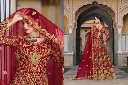 Anarkali Suit Exclusively Designed For The Occasion in Red Color