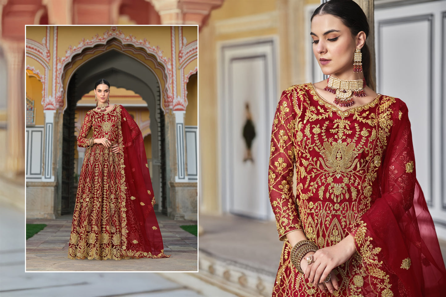 Anarkali Suit Exclusively Designed For The Occasion in Red Color