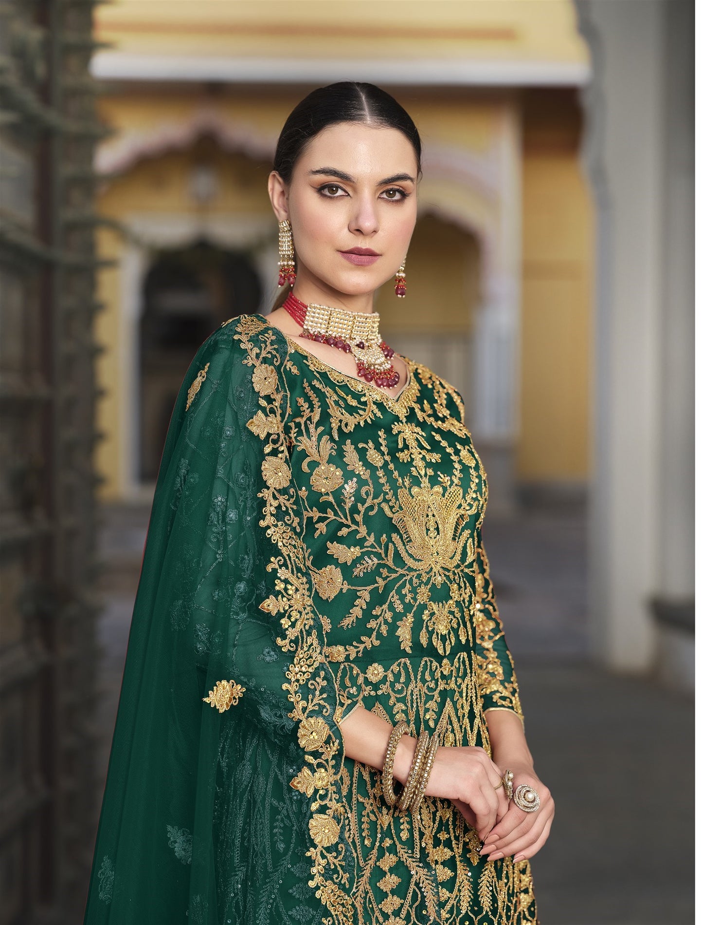 Anarkali Suit Exclusively Designed For The Occasion in Green Color