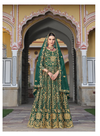 Anarkali Suit Exclusively Designed For The Occasion in Green Color