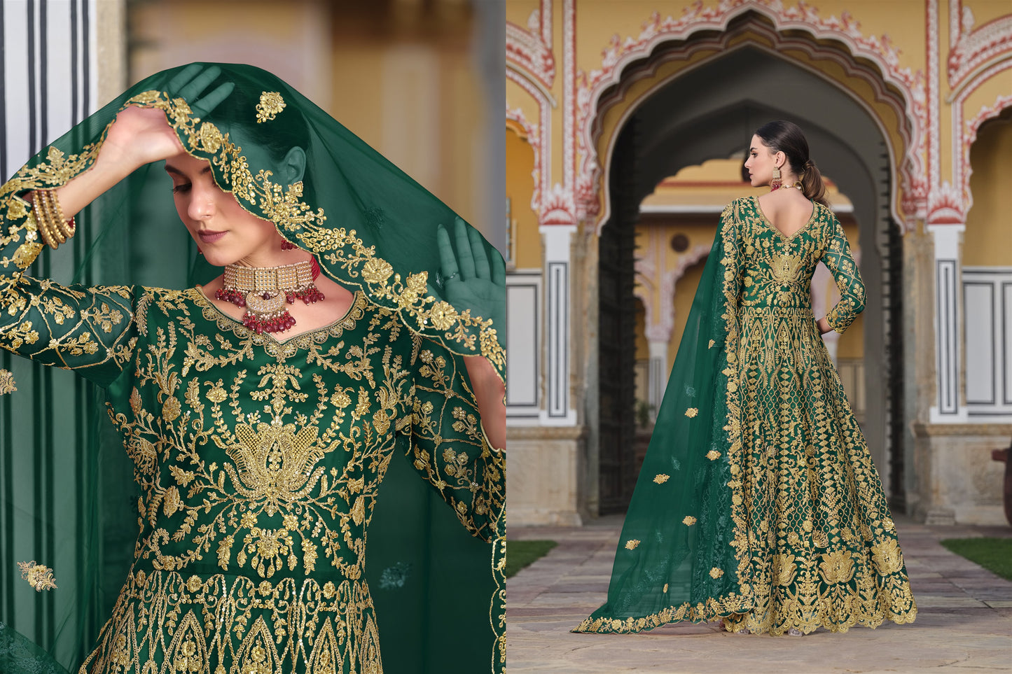 Anarkali Suit Exclusively Designed For The Occasion in Green Color