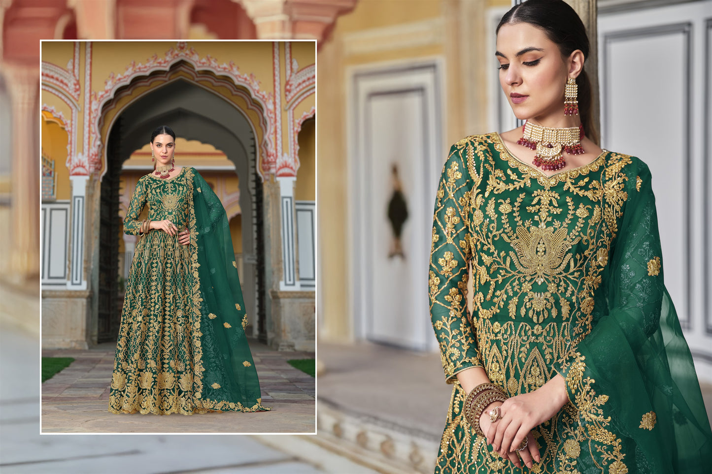 Anarkali Suit Exclusively Designed For The Occasion in Green Color