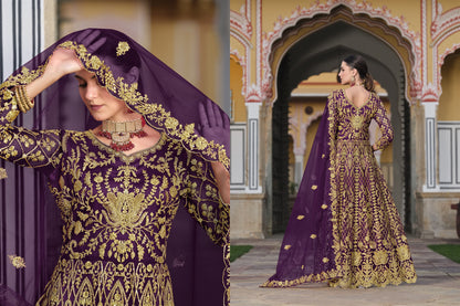 Anarkali Suit Exclusively Designed For The Occasion in Purple Color