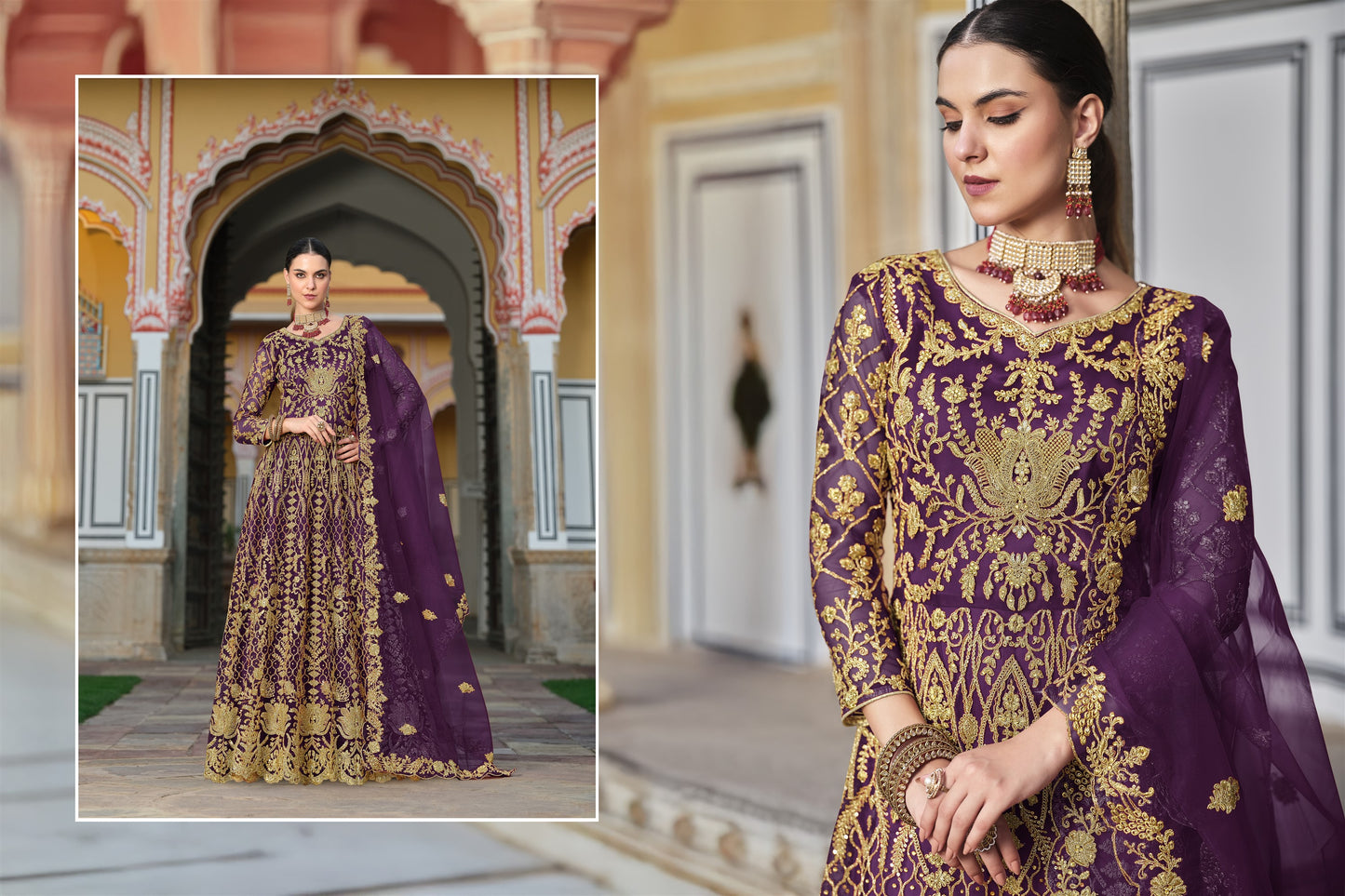 Anarkali Suit Exclusively Designed For The Occasion in Purple Color