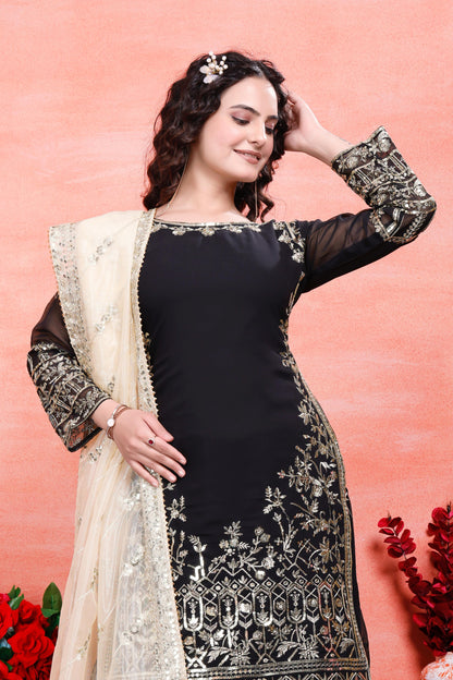 Party Wear Look Top-Plazzo And Dupatta With Heavy Embroidery Work