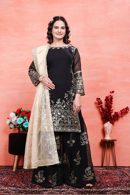 Party Wear Look Top-Plazzo And Dupatta With Heavy Embroidery Work