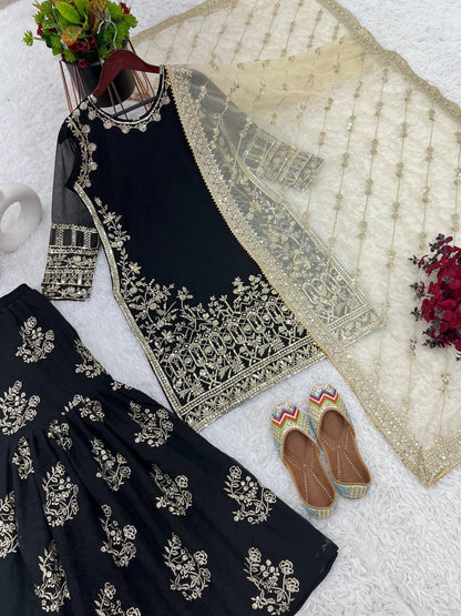 Party Wear Look Top-Plazzo And Dupatta With Heavy Embroidery Work