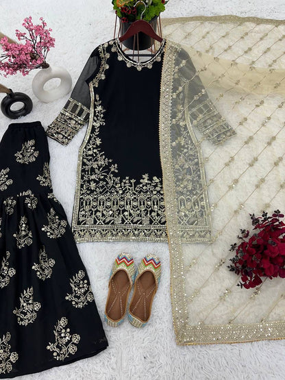 Party Wear Look Top-Plazzo And Dupatta With Heavy Embroidery Work