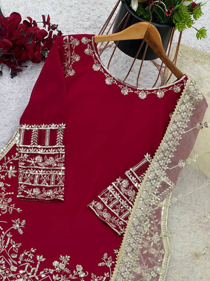 Party Wear Look Top-Plazzo And Dupatta With Heavy Embroidery Work