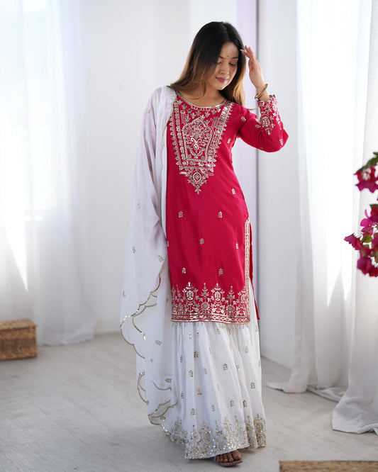 White Pink Color Beautiful Partywear Dress