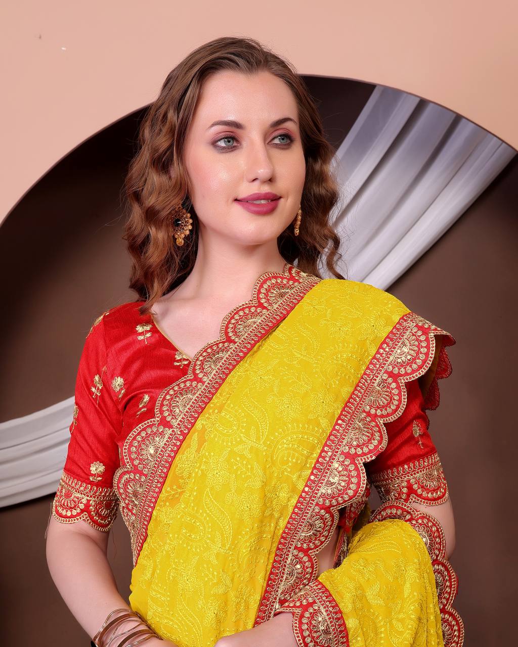 Yellow Color Beautiful Georgette Saree